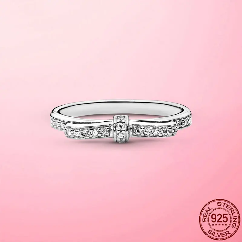 

Classic Bow Rings Real 925 Sterling Silver Female Rings for Women Wedding Engagement Ring Original Fashion Jewelry Sliver Gift