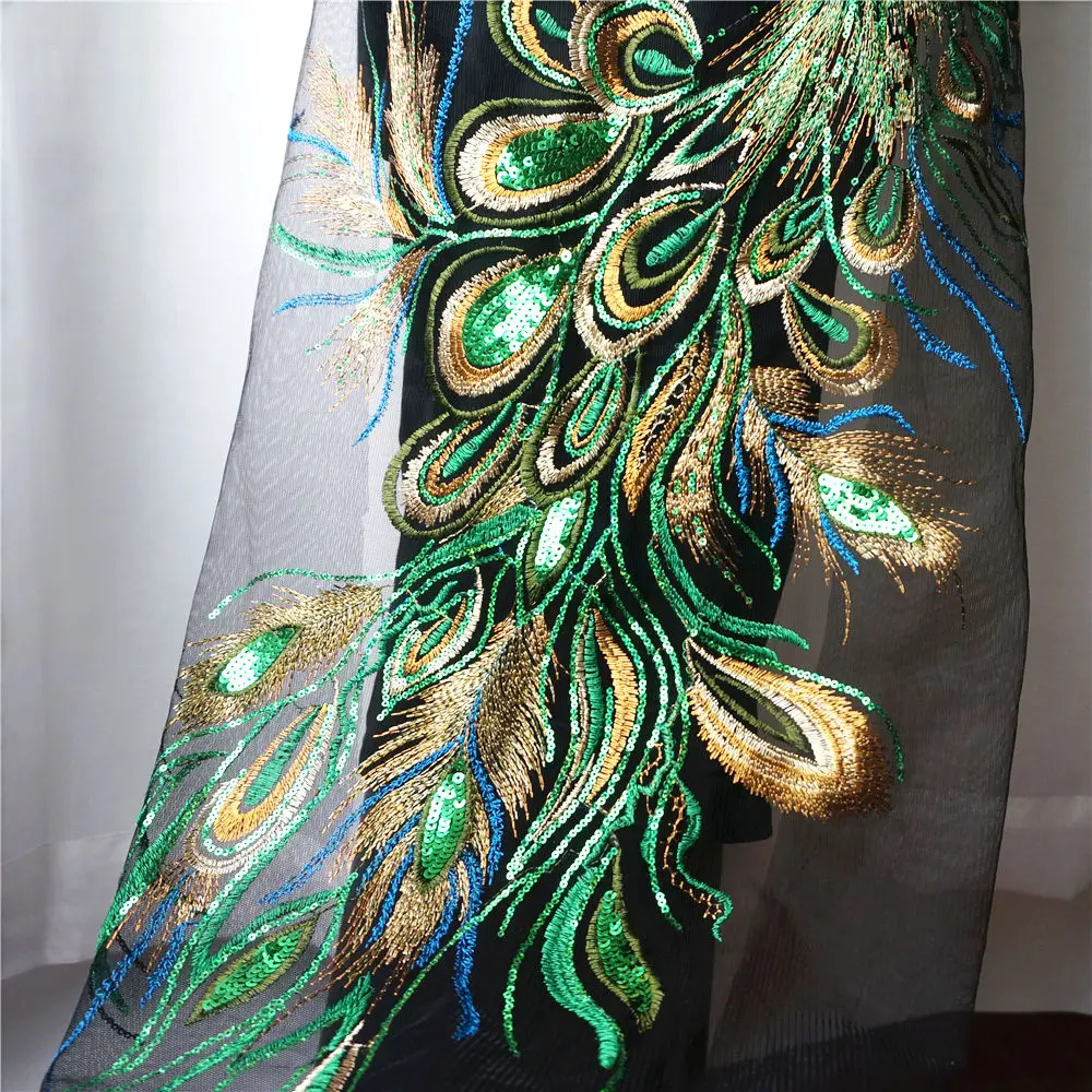 130 см зеленый павлин перо Феникс кружево ткань черная сетка вышитое платье