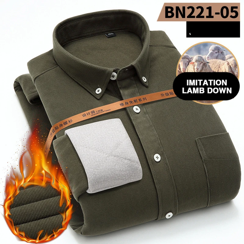 Winter Corduroy shirt men warm Casual Business luxury men's shirt Plus velvet thickening quality cotton long sleeve shirts male