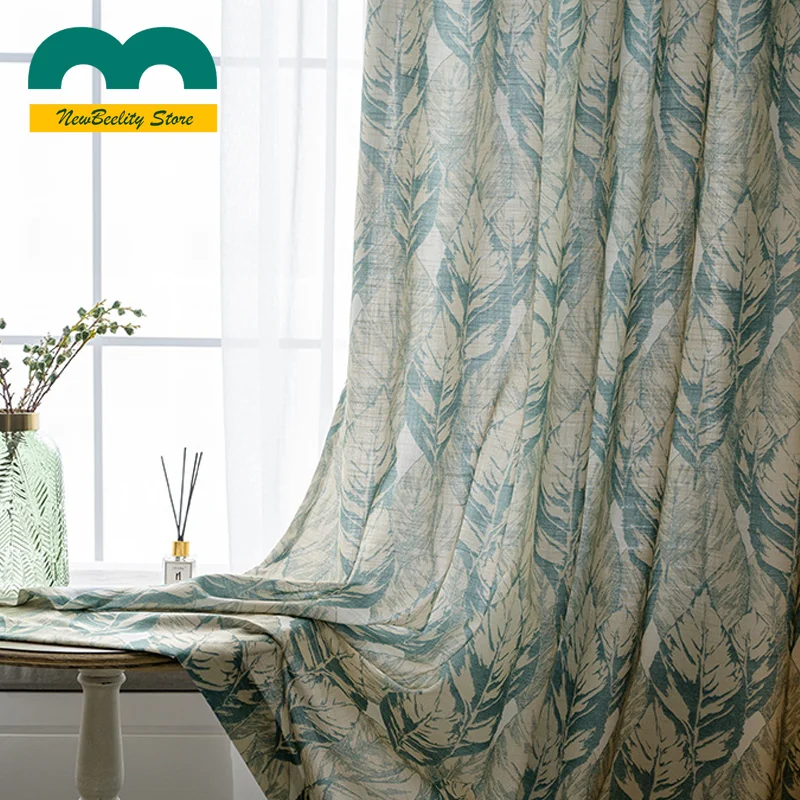 

Ins Style Cortinas Estampadas Modernas Window American Curtains for Living Dining Room Bedroom Green Flower Customized Size