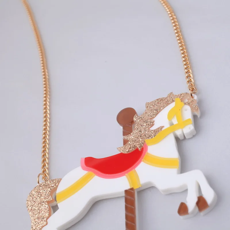 Хит продаж круглая акриловая подвеска Merry Go Золотая цепочка блестящая пудра