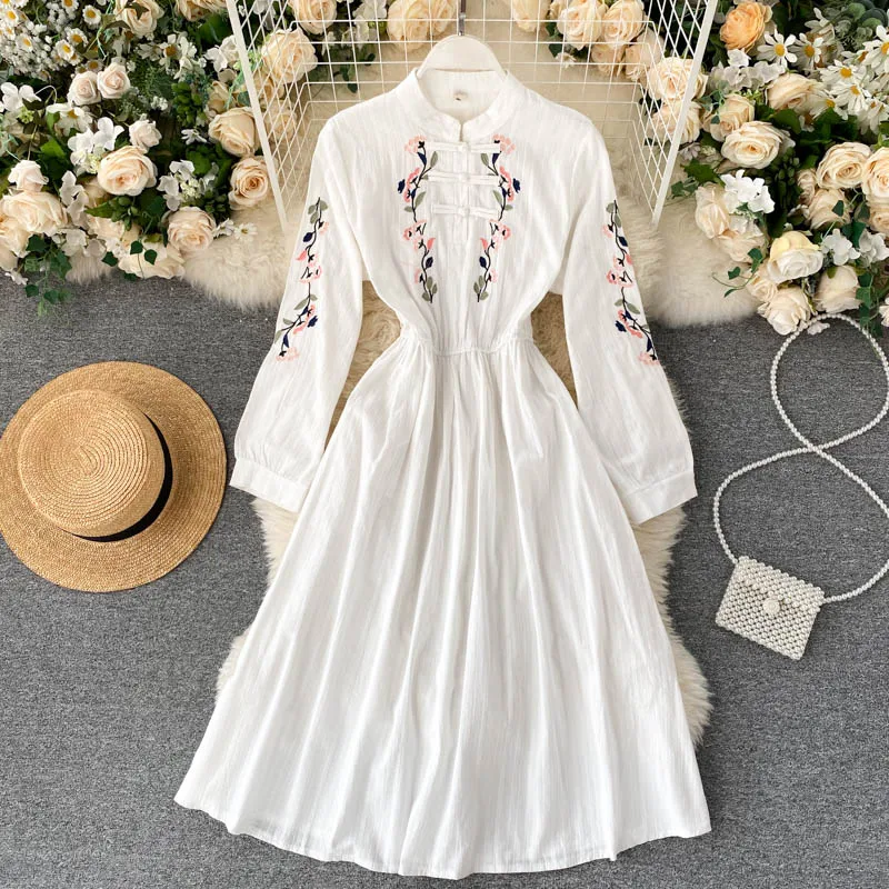 Женское винтажное платье СО СТОЯЩИМ ВОРОТНИКОМ SINGRAIN трапециевидной формы с