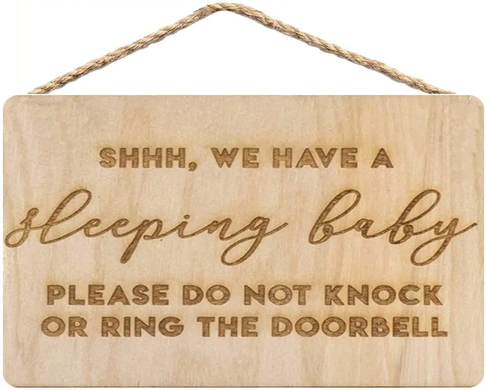 Sleeping Baby Wood Door Hanger Sign Please Do Not Knock Ring The Doorbell Wooden Sign 8x12 inch / 20x30 cm