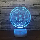 Акриловый светодиодный ночсветильник Биткоин для комнаты, декоративный ночсветильник с дистанционным управлением, сенсорным датчиком, 7 меняющихся цветов, питание от аккумулятора, настольные лампы