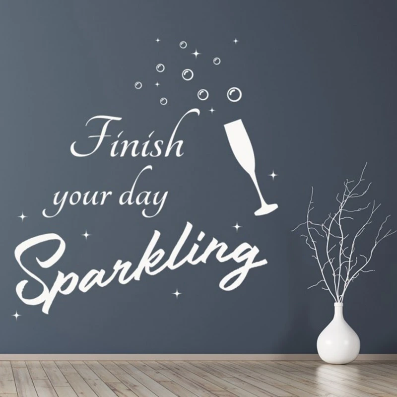 

Sparkling Champagne Quote Wall Sticker Kitchen Room Decoration Roll Vinyl Sticker Waterproof DIY Decal C6034