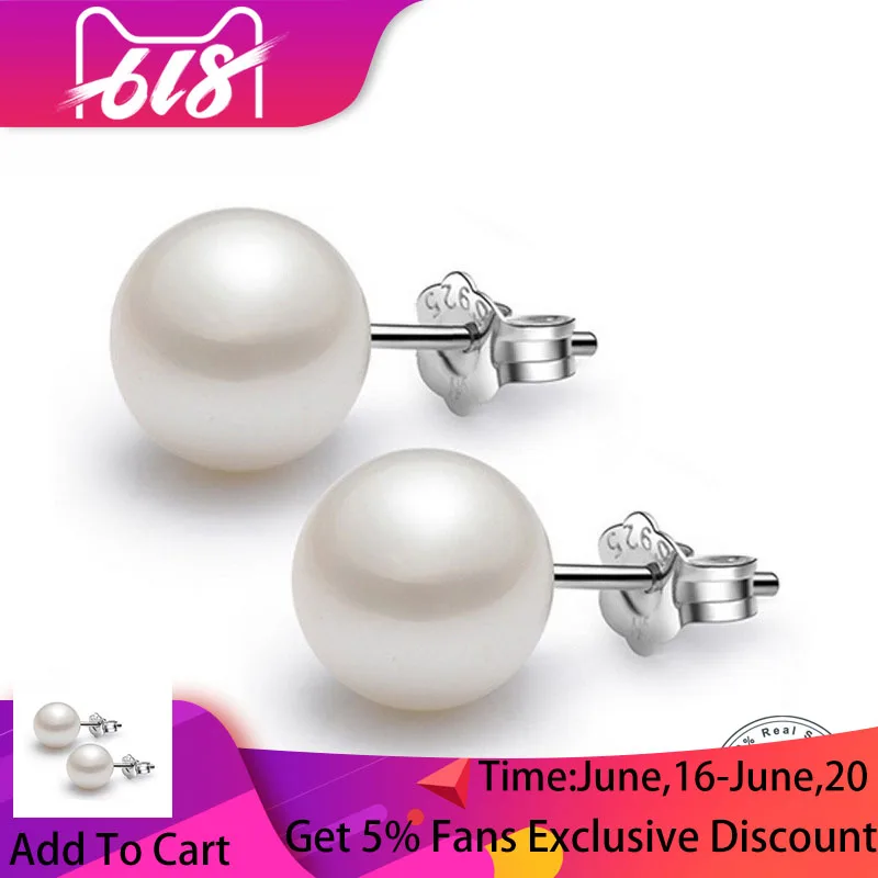 

LouLeur 6-8mm Shell white Pink Pearl 925 Silver Stud Earrings Fashion Jewelry for Women Wholesale Earrings