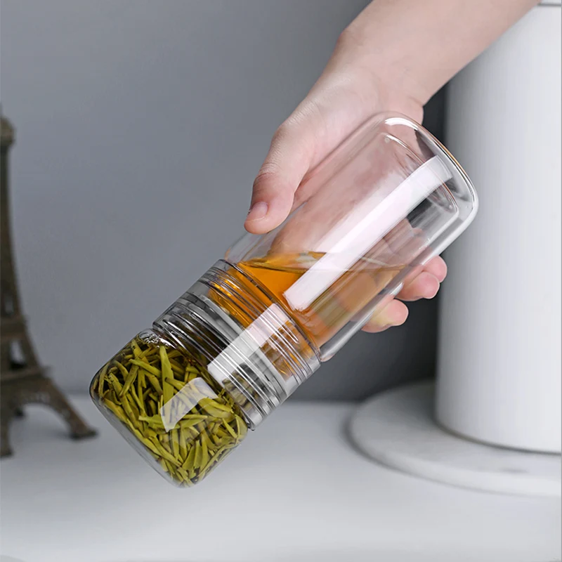 Двойная стеклянная бутылка для воды с разделением чая стеклянные бутылки офиса