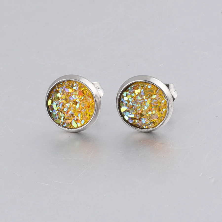 17 цветов 8 мм Druzy Drusy серьги из смолы кабошон нержавеющей стали гвоздики для женщин