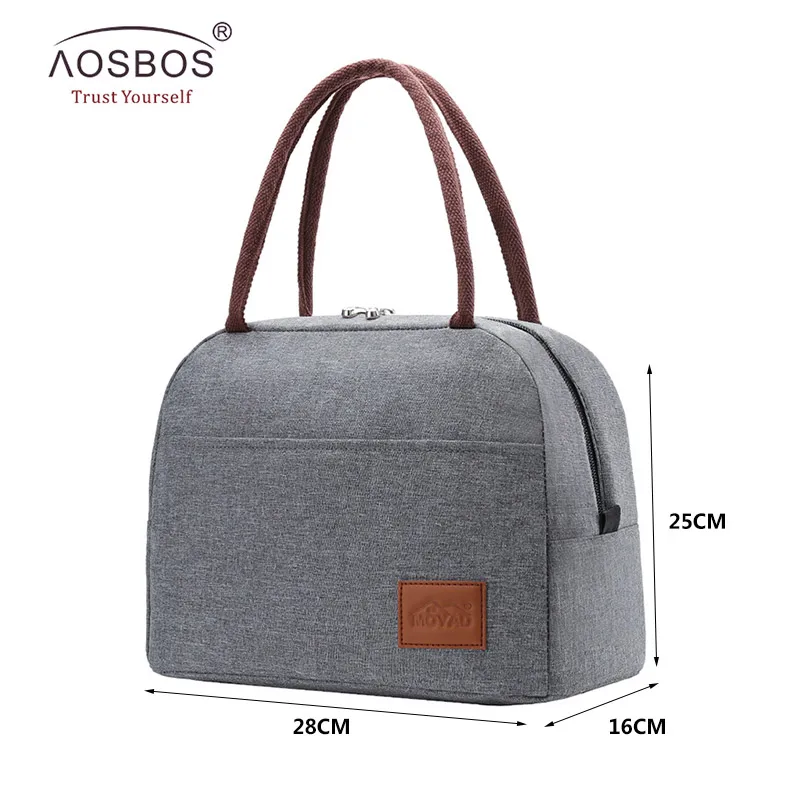 M0151-Grey Aosbos, Модная Портативная сумка-холодильник для обеда, термоизолированная одноцветная Сумка-тоут, большая сумка для еды, пикника, Ланч-бокс, сумка для мужчин, женщин и детей - Цвет: M0151-Grey
