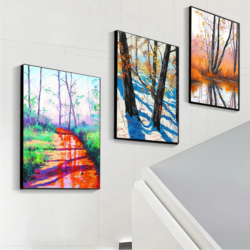 

Abstract Landscape Canvas Painting Forest Scenery Poster and Prints Wall Art Pictures for Living Room Interior Home Decoration
