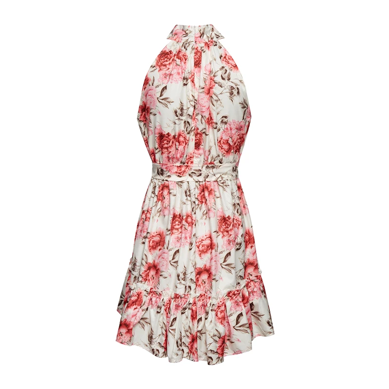 Платье Marwin женское с цветочным принтом пляжный стиль халтер до колен поясом без