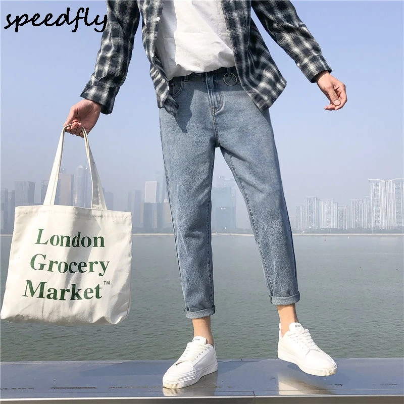 

Men's jeans 2021 spring and summer new solid color loose nine-point pants pants young personality fashion trend men's clothing