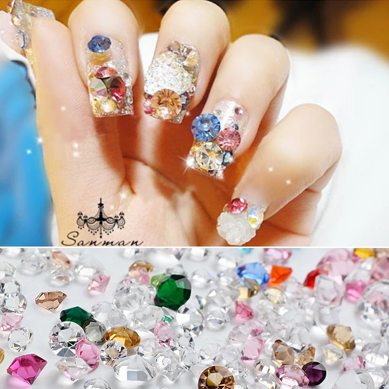 Разные размеры 3D Алмазные разноцветные блестящие граненки с плоским основанием