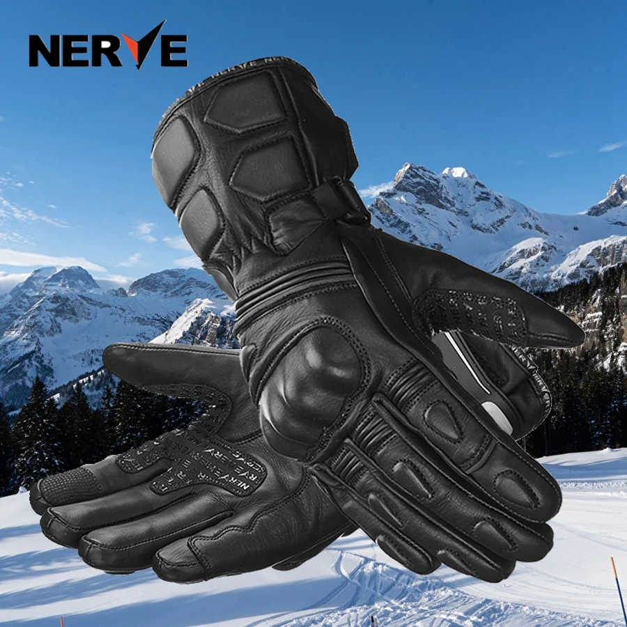 

1pcs NERVE New Motobike Sports Racing Geniune Cowhide Leather Full Finger Long Gloves Reflective Light Motorcycle Gloves