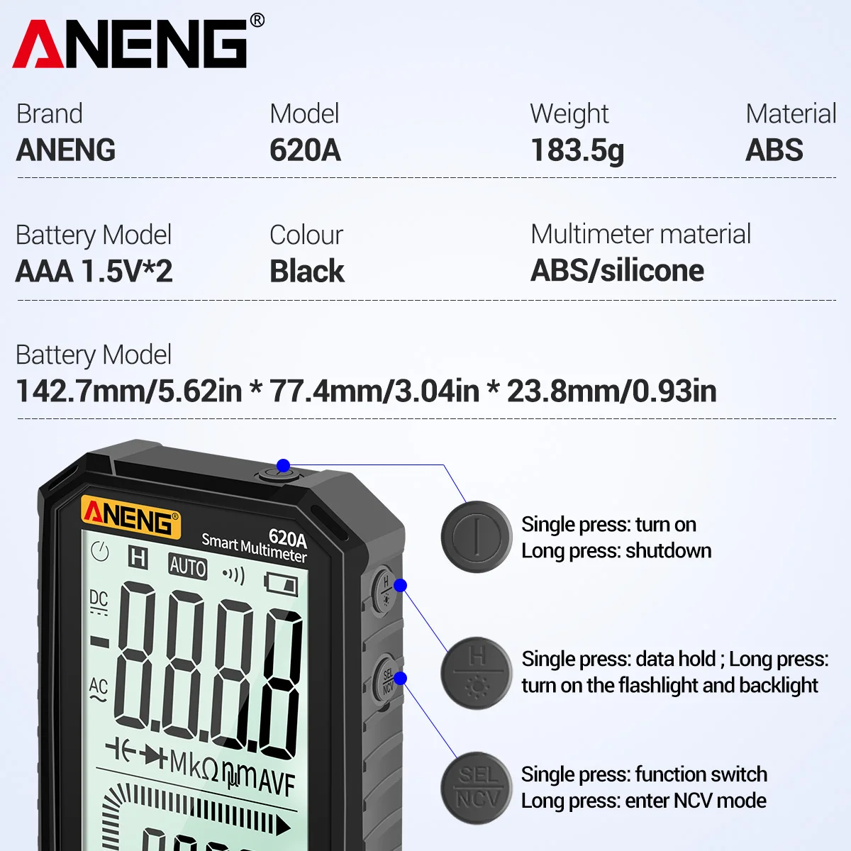 ANENG-multímetro True-RMS de CA/CC de 4,7 pulgadas, multímetro de rango automático con capacitancia de voltios Ohm, probador de frecuencia de diodo de temperatura