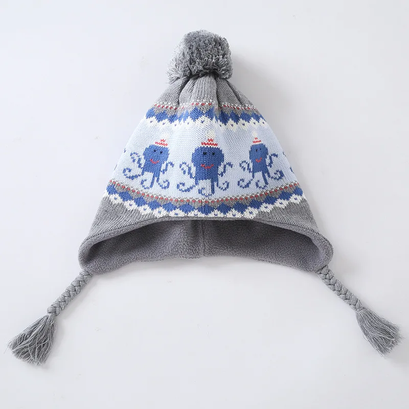 Зимняя шапка для мальчиков вязаная ушанка осенняя Теплая Лыжная с помпоном