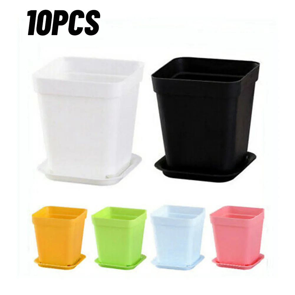 

10PCS Flower Pot Flower Garden Home Nursery Plant Plastic Pots Saucer Tray
