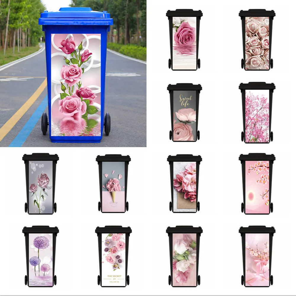

Stickers For Garbage Trush Pink Flower Scenery Waterproof Bin Sticker Outdoor Groot Afval Sticker Creativity In Life And Kitchen
