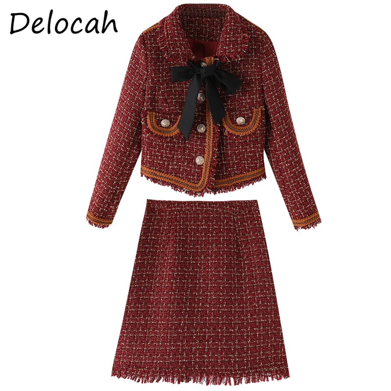 

Delocah Women Summer Fashion RunwaySkirt Set Long Sleeve Single Breasted Tops + High Waist Short Skirts 2 TwoPiecesSuits 2021
