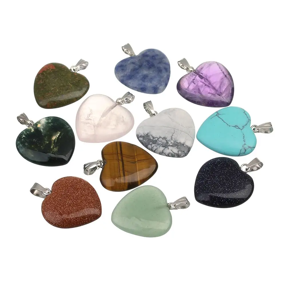 

5pcs 20mm Natural Stone Clear Crystal Heart Shape Necklace Pendant with Hole for Handmade DIY Jewelry Making Finding