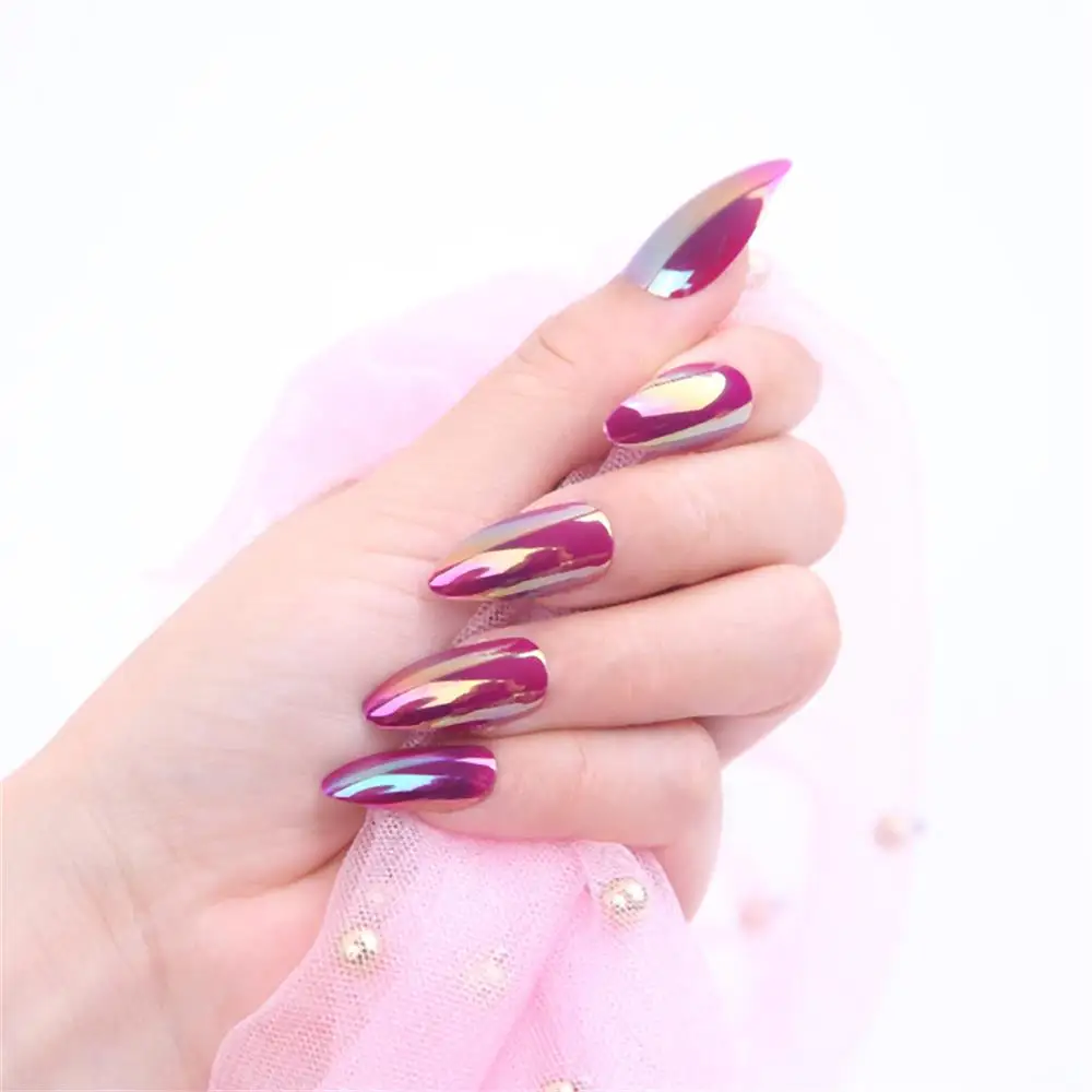 24pcs False Nails Full Cover Fake Nails ABS Artificial Tips Nail Art Decorations Women Makeup Nail AB Plate images - 6