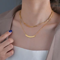 korean style new curved necklace womens fashion double layer twin letters geometric pendant stainless steel neck joint