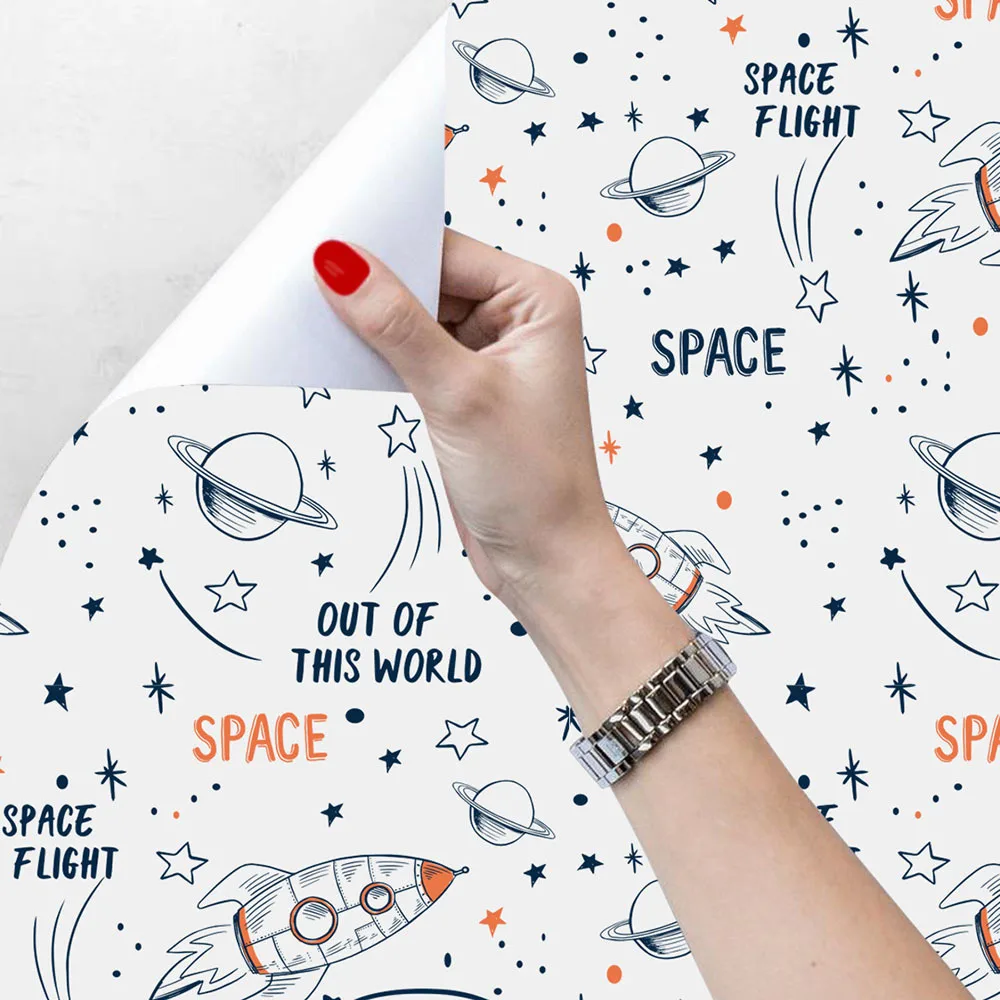 1 шт. белая и синяя самоклеящаяся ПВХ космическая ракета планеты 3D настенная