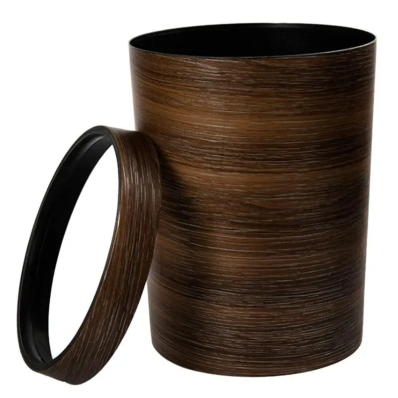 

Retro Style Pressing Ring Plastic Trash Can Household Office Mimetic Wood Grain Garbage Bin - Dark Brown Waste Bin kitchen
