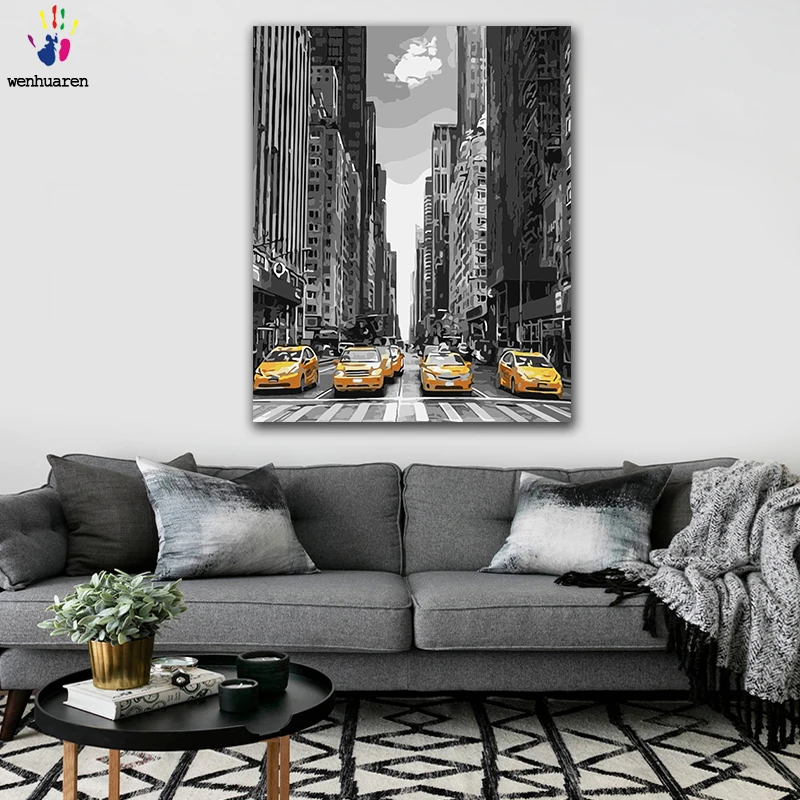 DIY раскраска краски по номерам такси Зебра пересечение на улице города рисунок