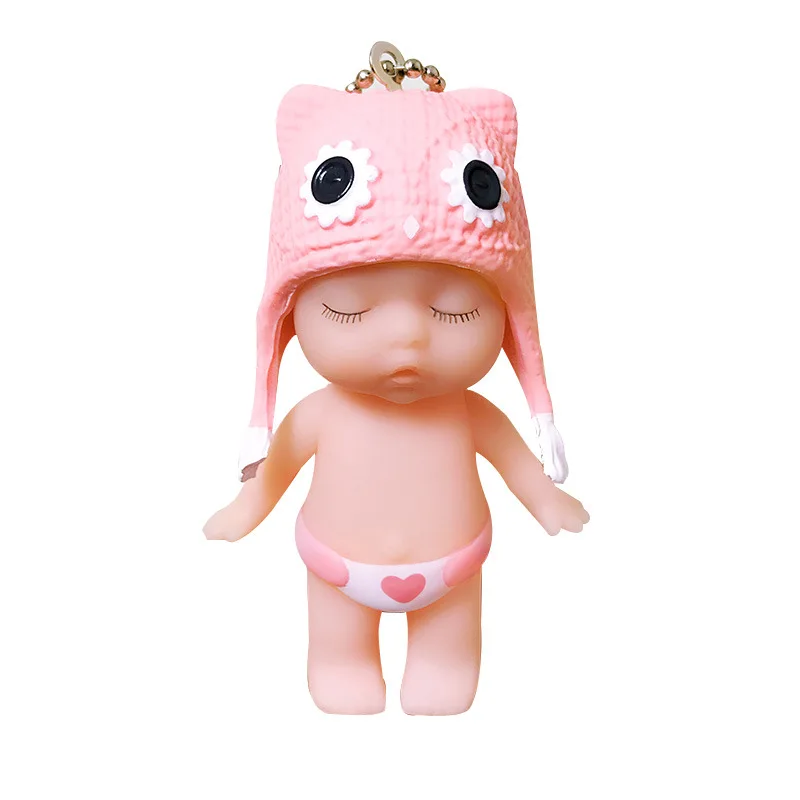 

Cute Cartoon Keychains Sleeping Doll Fur Ball Plush Key Chains Women Handbag Car Key Rings Bag Pendant Toys For Kids Gifts