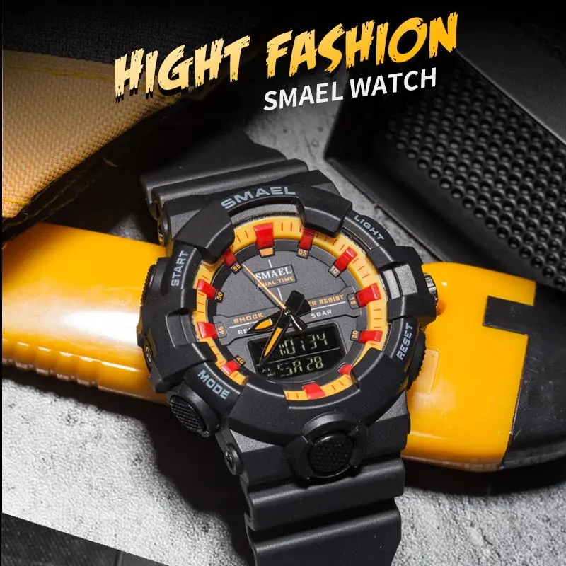 

SMAEL Dual Display Watches Men Luxury Digital-Watch Chronograph Military Analog Quartz Sports Watch LED Wristwatch Dropshipping