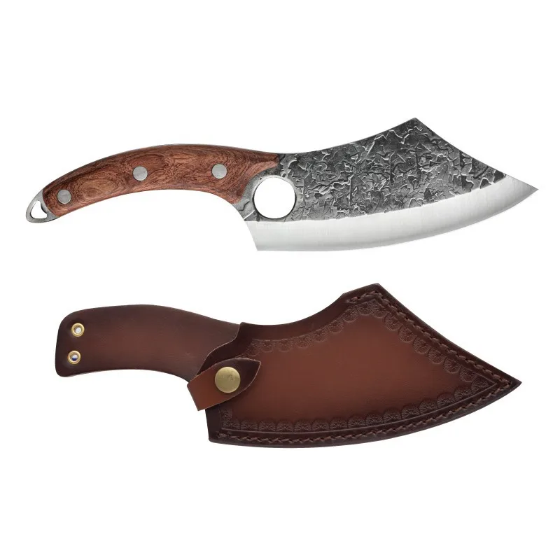 

High Carbon Steel Forged Kitchen Knife Small Scimitar Hammer Grain Rosewood Knife Cooking Cutter