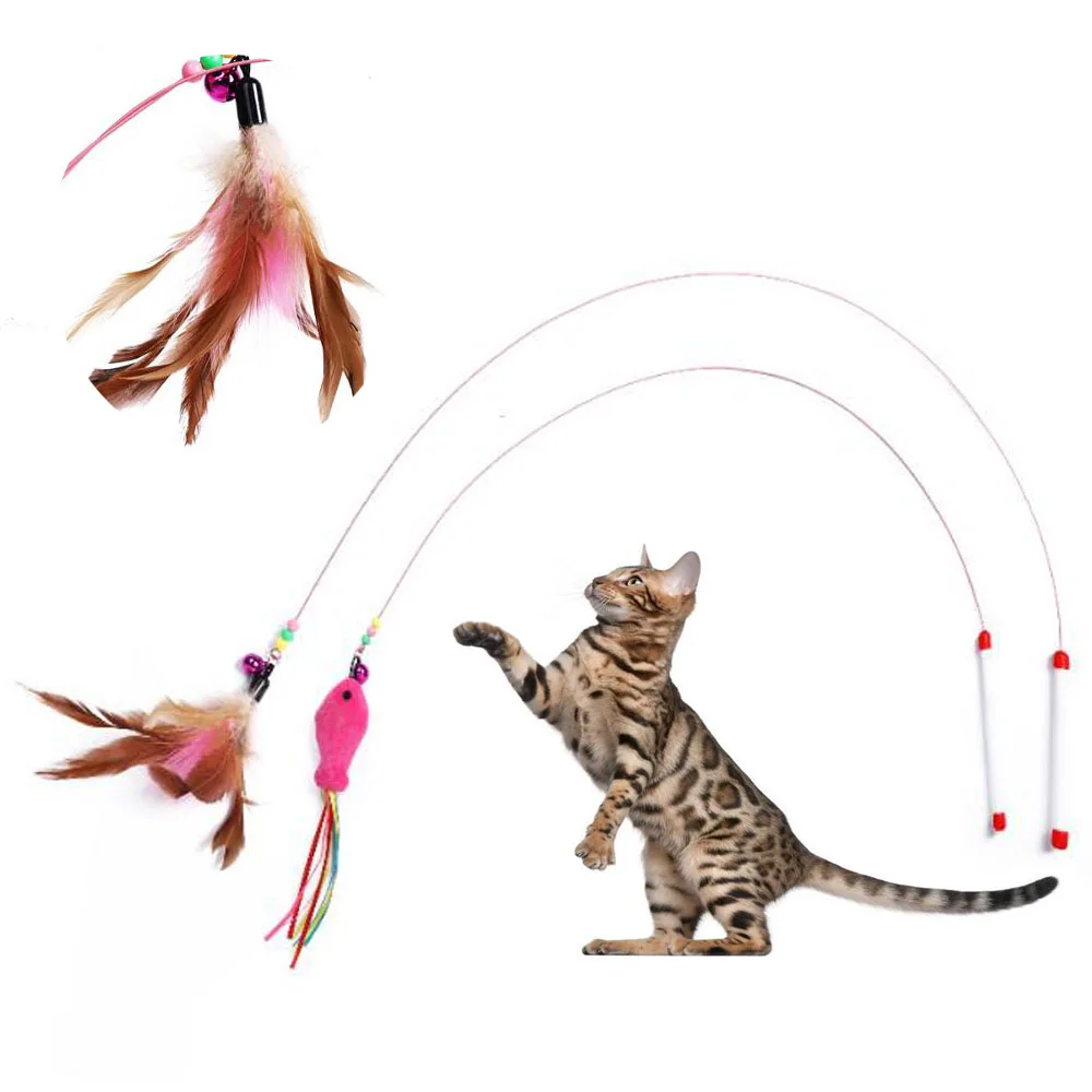 Забавный перо котёнок Кот Игрушка стальная проволока Прорезыватель бусы