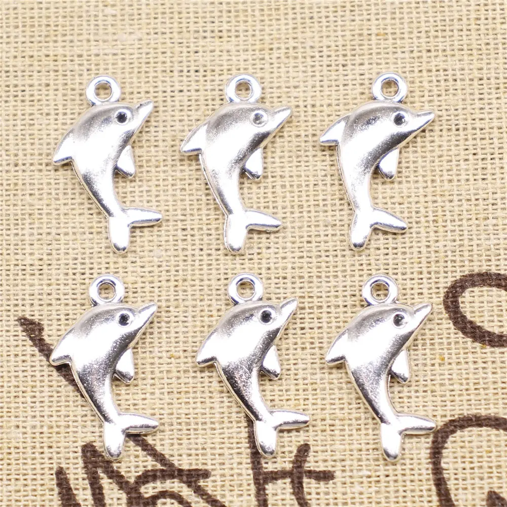 

Charm For Making Jewelry Pendants Antique Silver Color Dolphin 23x13mm 10pcs