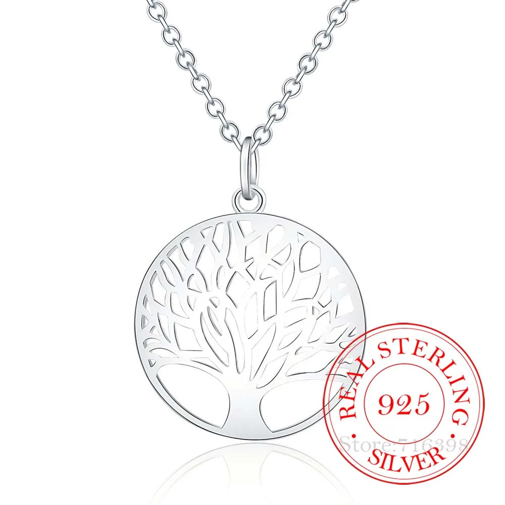 

Hot Tree of Life Crystal Round Small Pendant Necklace 925 sterling silver Bijoux Collier Elegant Women Jewelry Gift Dropshipping