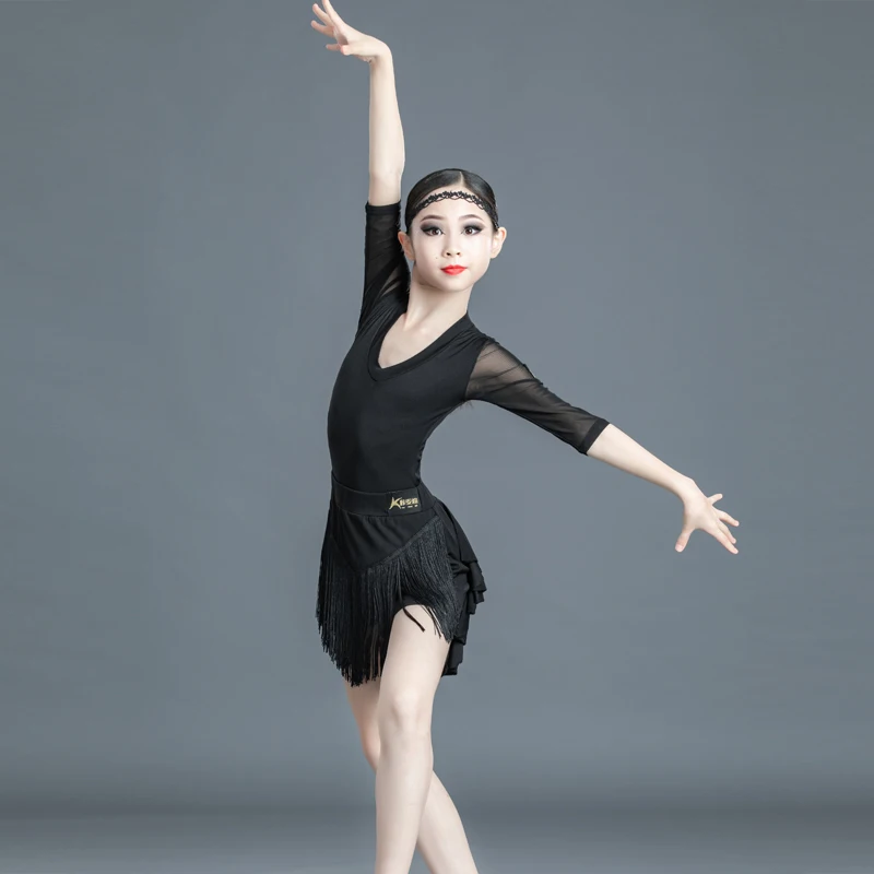 2020 New Latin Dance Dress for Girls Tassels Sexy Competition Performance Wear Children Professional Standard Clothing Summer |