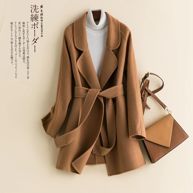 

100% wool double coat 2020 autumn winters female medium long cloth Hepburn cashmere coat of cultivate morality solid warm woolen