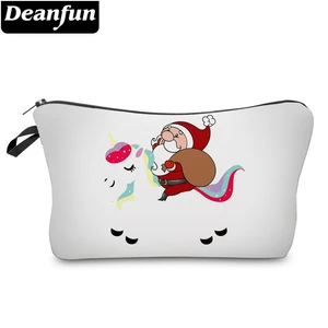 Маленькая косметичка Deanfun с принтом Санта Клауса, белая косметичка с единорогом, Портативная сумка из полиэстера, Подарочная сумка 51793