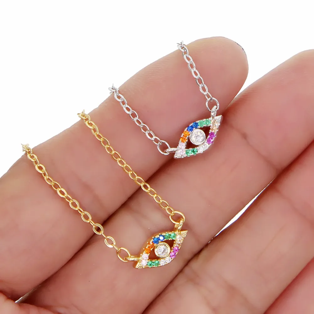 Трендовые Турецкий Дурной глаз ожерелья проложенные микро Радуга CZ звено цепи
