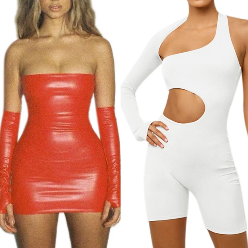 

Женский комбинезон из ПУ кожи, с перчатками, с длинным рукавом