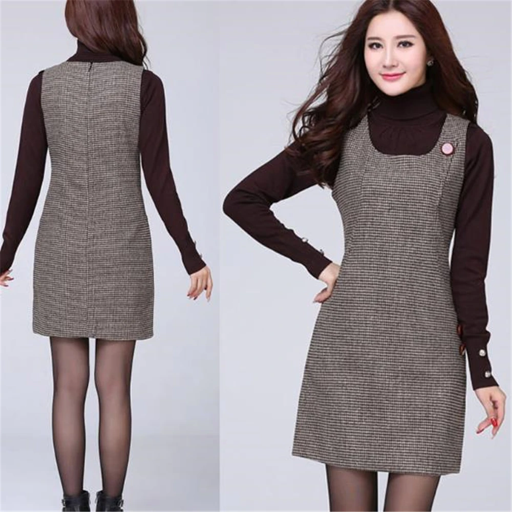 Женские ботинки размера плюс осенние Клетчатые Шерстяные Платья Весна Осень