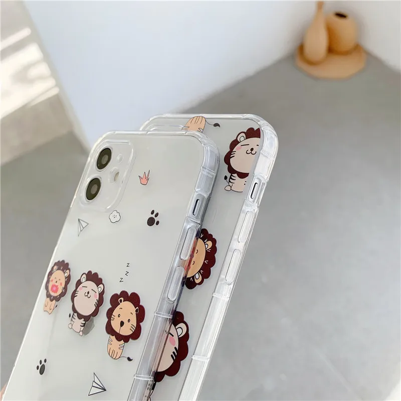 

Cartoon lion Transparent Phone Case For iphone 12 Mini 11 Pro Max XR 7 8 Plus X XS MAX Clear Soft TPU Silicone Back Cover