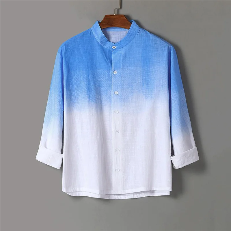 

RUIHUO Gradient Color Men's Shirt Men's Korean Men's Shirt Long Sleeve Plaid Shirt Korean Clothes Spring 2021