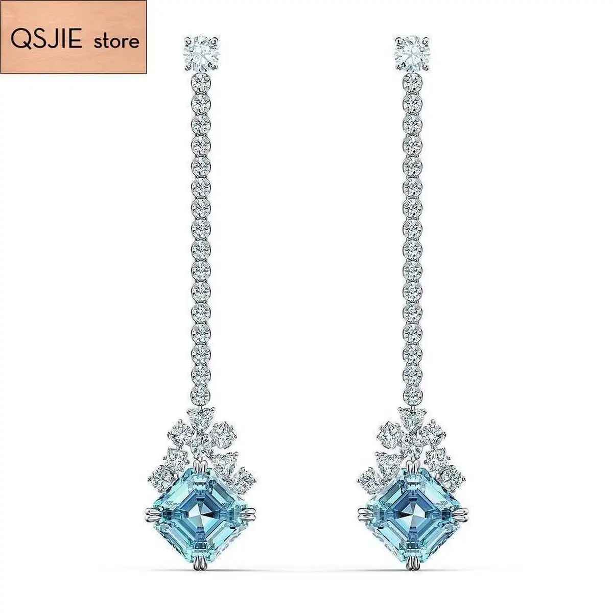 

2020 fashion jewelry high quality SWA new, fresh blue temperament Sea Blue Crystal Charm tassel women's Earrings