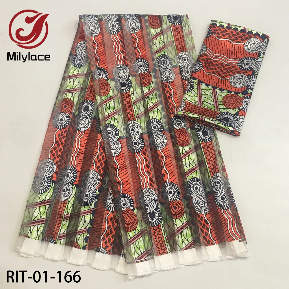 

New African Fabric Stripe Ribbon Soft Material Hot Selling Nigerian Silk Wax Satin Fabrics 4+2yards/set for Clothes RIT-01-161