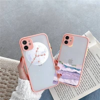 cartoon animal cat scenery phone case for iphone 12 11 mini pro xr xs max 7 8 plus x matte transparent pink back cover