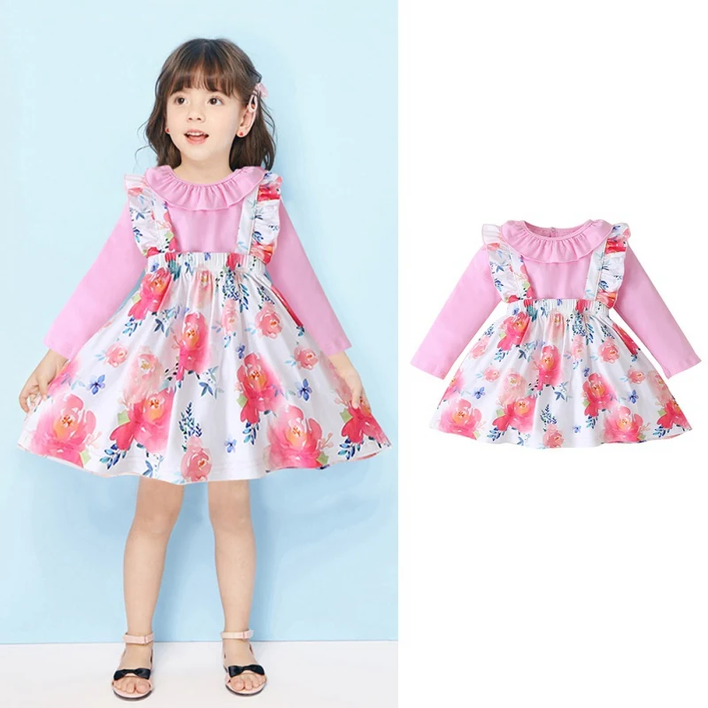 

Baby Kids Girls Dress Top Set Floral Print Princess Dresses Flowers Kids Dresses Shirts For Girls Clothes Sets
