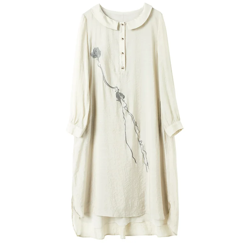 

Long sleeve dress 2020 new fashion temperament spring and autumn small lapel loose wild middle-aged summer dress