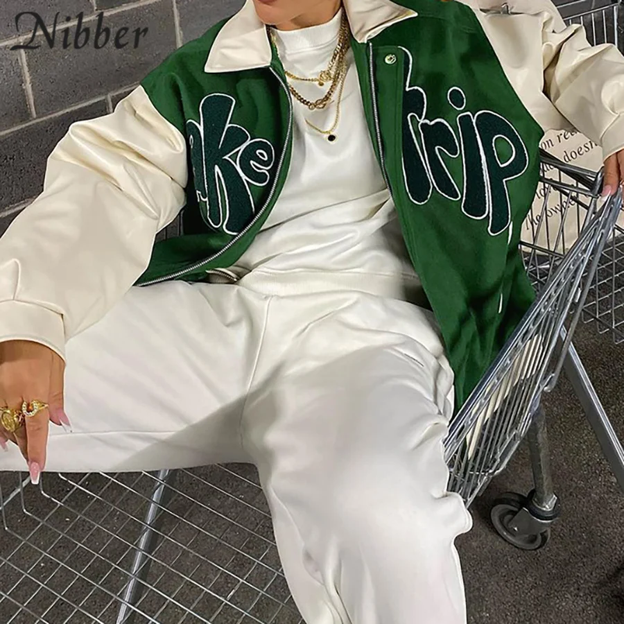 

Nibber New Baseball Uniform jacket Youth College Style Coat Stitching Color Casual Letter Printing For Women's Daily Street Wear
