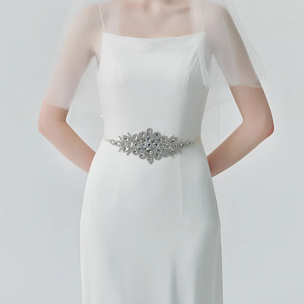 

Mecresh Rose Gold Color Crystal Bridal Ribbon Belt Sash for Wedding Dress Handmade Flower White Black Satin Bride Belt S025